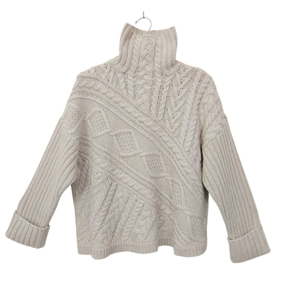 Polo Ralph Lauren Womens Large Beige Turtleneck Sweater Cable Knit Wool Alpaca